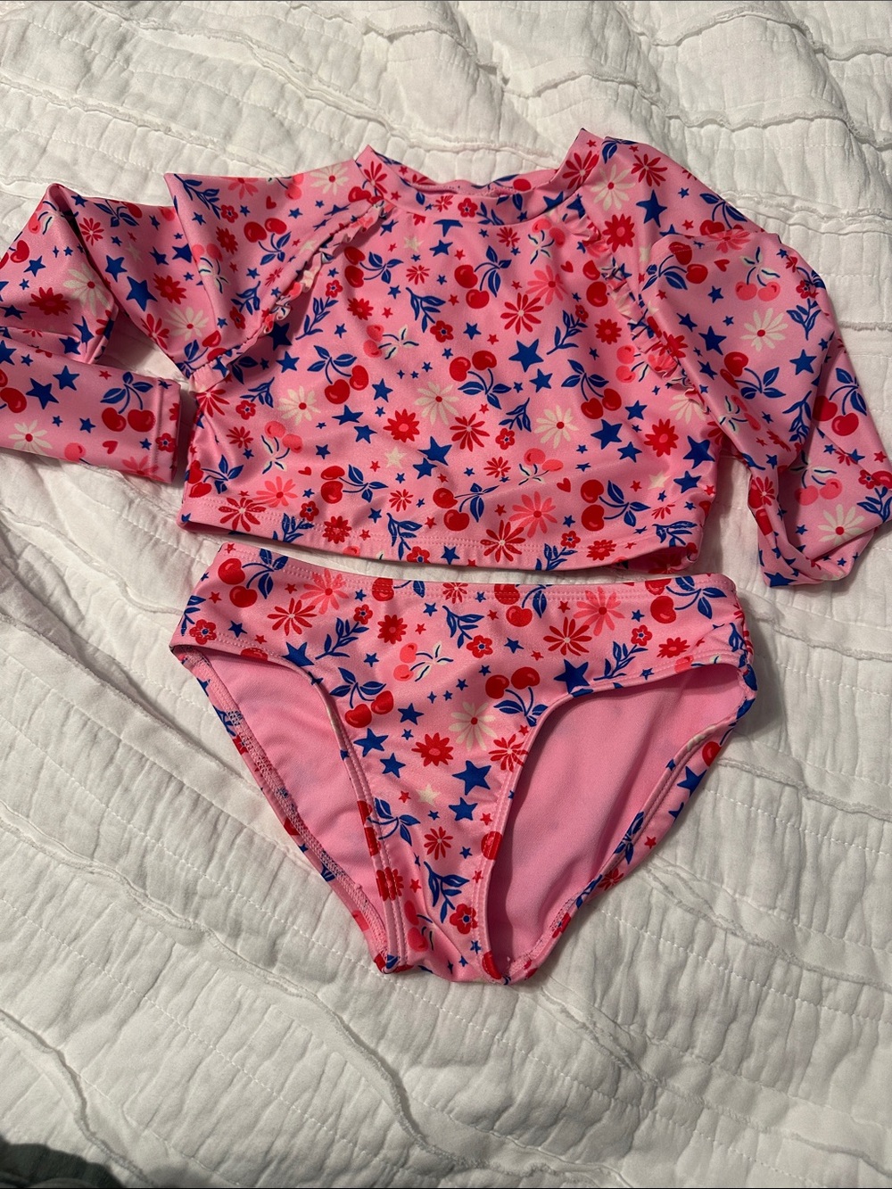 Cat & Jack Pink Floral & Cherry Long-Sleeve Swim Set